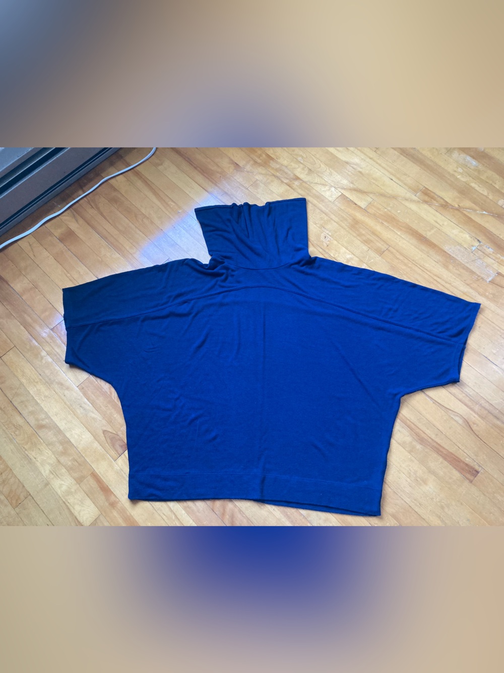2XL Navy Blue Cowl Neck Batwing Short Sleeve Sweater